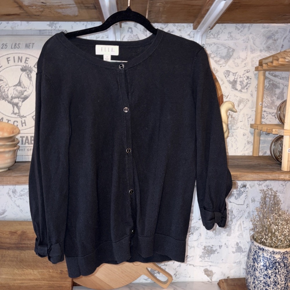 ELLE Women's M Cottagecore Romantic Fitted Cotton Blend Cardigan Button Down